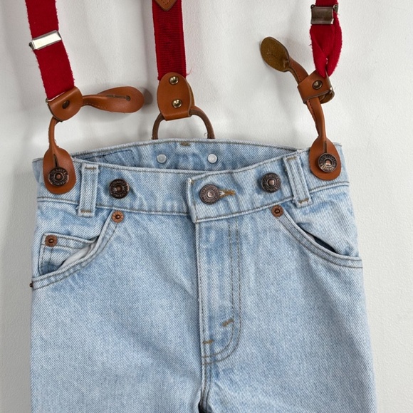 Vintage 80s Little Levis Suspender Jeans 5 Orange Tab Light Wash Retro Wedding - Picture 3 of 12